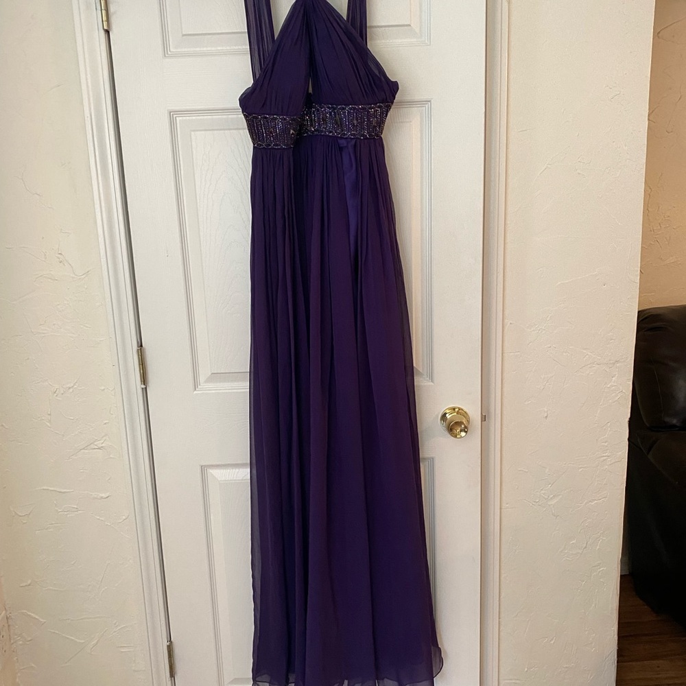 Marc Bouwer purple silk beaded gown